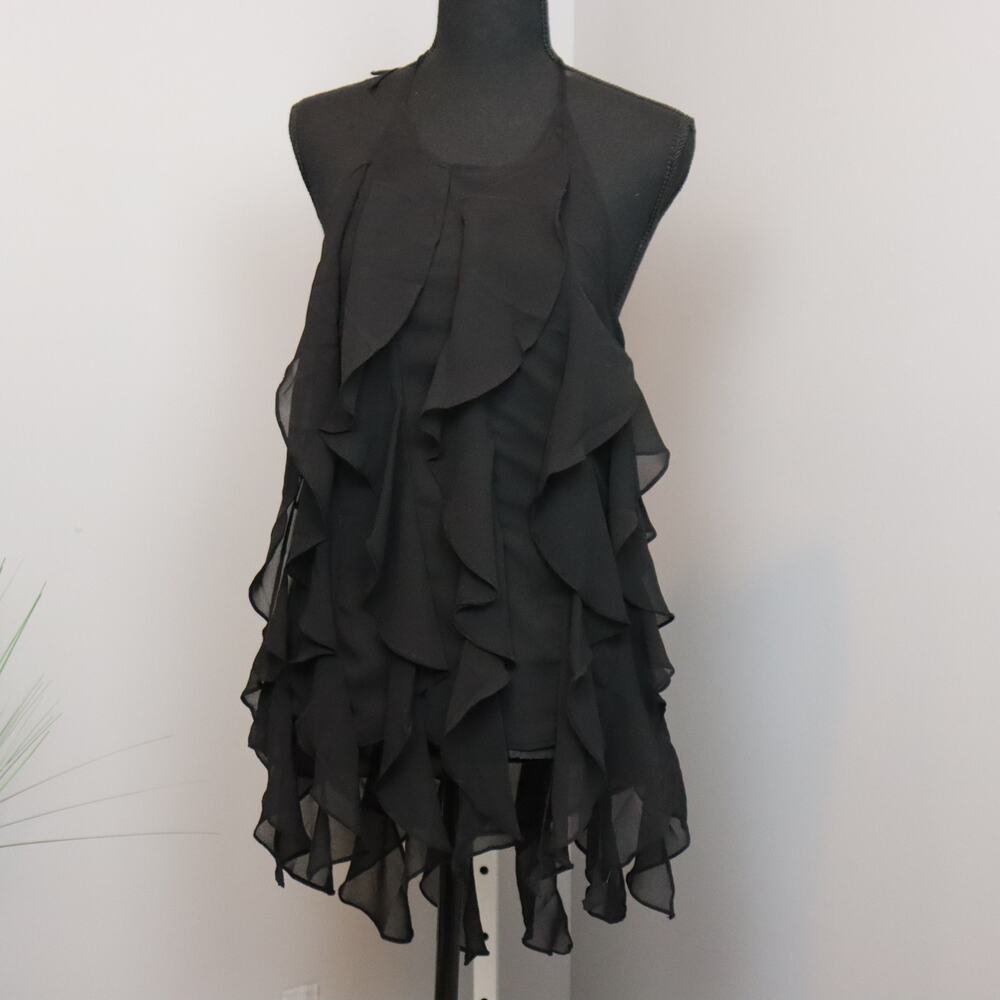 ASHRO NWT Ruffle Halter Mini‎ Dress Black Size M